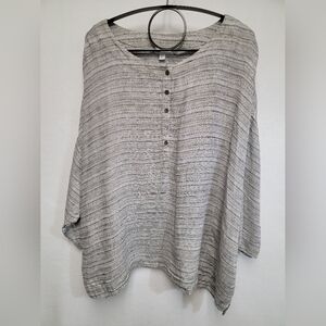 J. Jill Pure Jill Womens 3XL 100% Linen Gray And White Striped Popover Tunic
